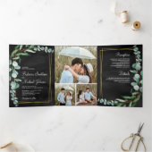 ユーカリプトゥスブランチブラック金ゴールドフォトコラージュ結婚ズ 三つ折り招待状 (内部)