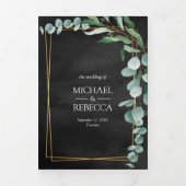 ユーカリプトゥスブランチブラック金ゴールドフォトコラージュ結婚ズ 三つ折り招待状 (カバー)