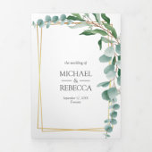 ユーカリプトゥスブランチ金ゴールドフレームフォトコラージュ結婚ズ 三つ折り招待状 (カバー)