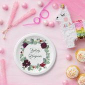 ユーカリプトゥスブルゴーニュ赤い花結婚緑 ペーパープレート (パーティー)