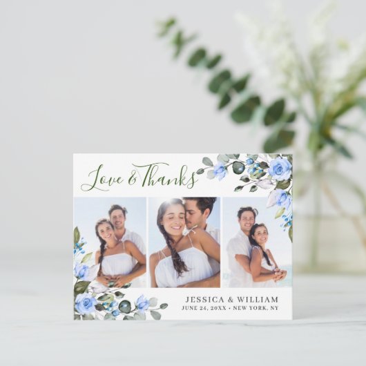 ユーカリプトゥスブルーバラ結婚ズ3写真ありがとう ポストカード (スタンド正面)