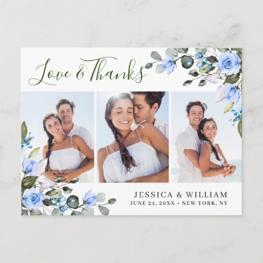 ユーカリプトゥスブルーバラ結婚ズ3写真ありがとう ポストカード (正面)