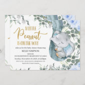 ユーカリプトゥスブルーフローラリトルピーナッツベイビーシャワー 招待状 (正面/裏面)