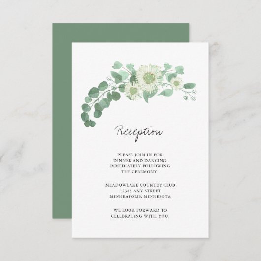 ユーカリプトゥスブルーミンググリーンウェディングレセプション エンクロージャーカード (正面/裏面)