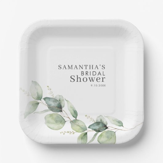 ユーカリプトゥスブロージングリーネリーブライダルシャワー ペーパープレート (正面)