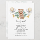 ユーカリプトゥスベアカップル赤ちゃんシャワー緑のスクリプト 招待状 (正面/裏面)