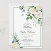 ユーカリプトゥスホワイトフラワーズバプテスマ招待状 招待状 (正面)