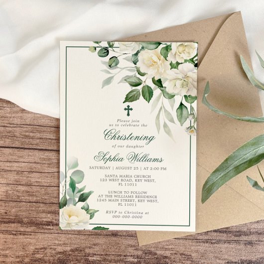 ユーカリプトゥスホワイトフラワーズ《キリスト教》洗礼式や命名式招待状 招待状