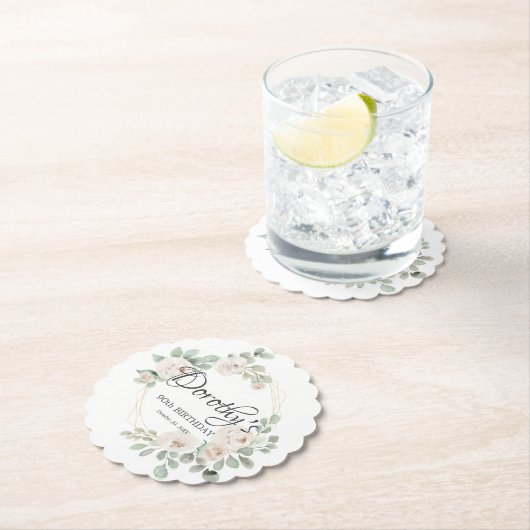 ユーカリプトゥスホワイトローズフローラ90thバースデーパーティー ペーパーコースター (インサイチュ)