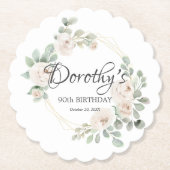 ユーカリプトゥスホワイトローズフローラ90thバースデーパーティー ペーパーコースター (正面)