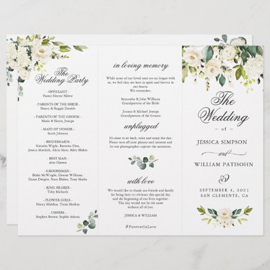 ユーカリプトゥスホワイロ結婚スの式典プログラム (正面/裏面)