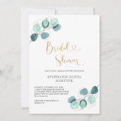 ユーカリプトゥスボタニカルウォーター金ゴールドブライダルシャワー 招待状 (正面)