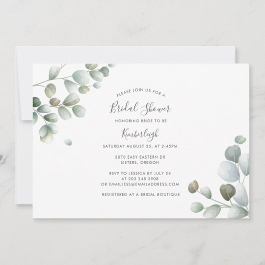ユーカリプトゥスボタニカルスクリプトブライダルシャワー 招待状 (正面)