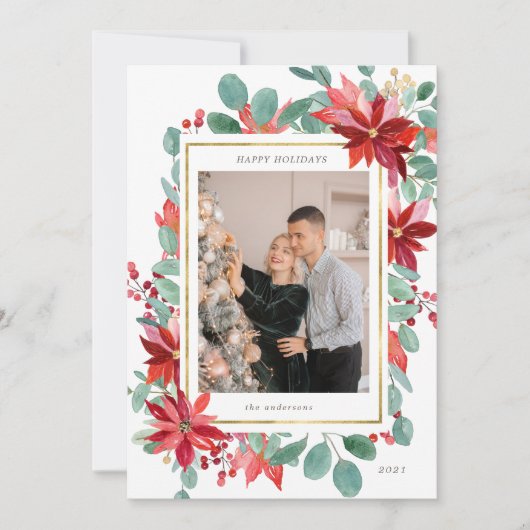 ユーカリプトゥスポインセチアフローラフォトホリデーカード シーズンカード (正面)
