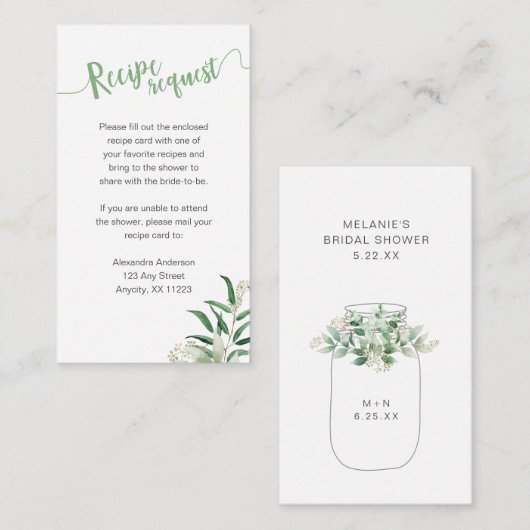ユーカリプトゥスメイスンジャーブライダルシャワーレシピリクエスト エンクロージャーカード (正面/裏面)