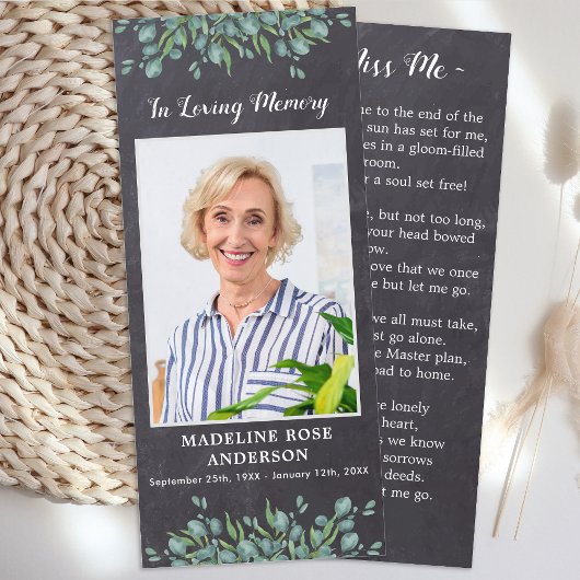 ユーカリプトゥスメモリアルグレー石板葬儀祈りの言葉カード