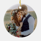 ユーカリプトゥスモノグラム結婚初めてのクリスマスの写真 セラミックオーナメント (裏面)