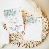 ユーカリプトゥスリーフと金ゴールドバプテスマ招待状 招待状