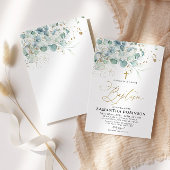 ユーカリプトゥスリーフと金ゴールドバプテスマ招待状 招待状