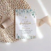 ユーカリプトゥスリーフと金ゴールドバプテスマ招待状 招待状