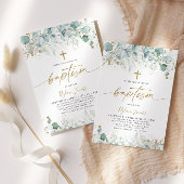 ユーカリプトゥスリーフと金ゴールドバプテスマ招待状 招待状