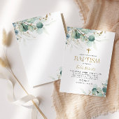 ユーカリプトゥスリーフと金ゴールドバプテスマ招待状 招待状