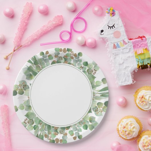 ユーカリプトゥスリーフ金ゴールドグリッターグリーナリー結婚ズ ペーパープレート (パーティー)