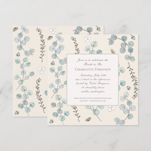 ユーカリプトゥスワイルドフラワーブライダルシャワー 招待状 (正面/裏面)