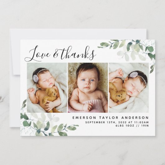 ユーカリプトゥス写真ありがとうベビー 案内状 (正面)