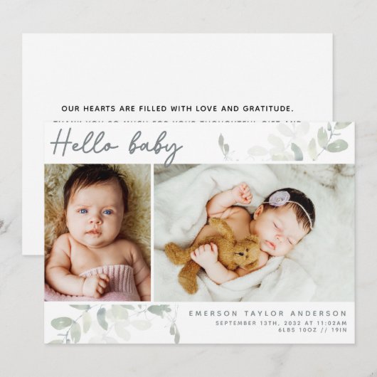 ユーカリプトゥス写真ハローベビー サンキューカード (正面/裏面)