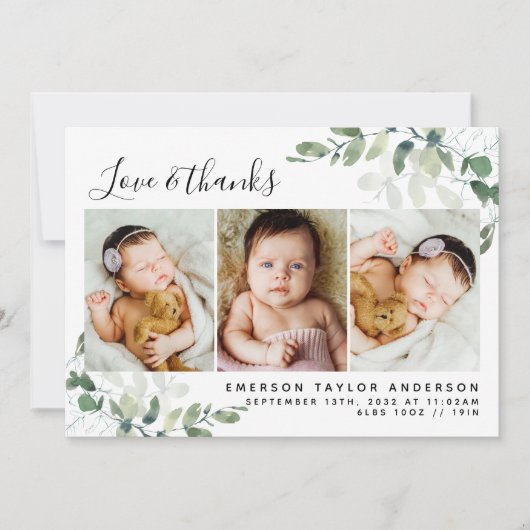 ユーカリプトゥス写真ベビー サンキューカード (正面)