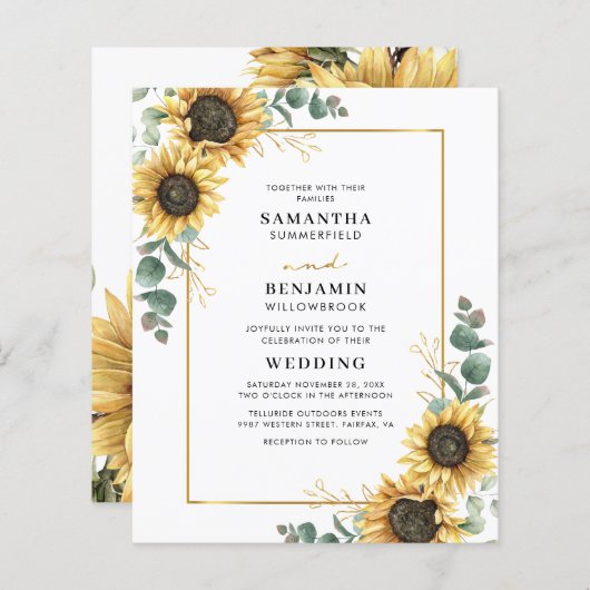 ユーカリプトゥス幾何学ひまわり結婚式招待状 (正面/裏面)
