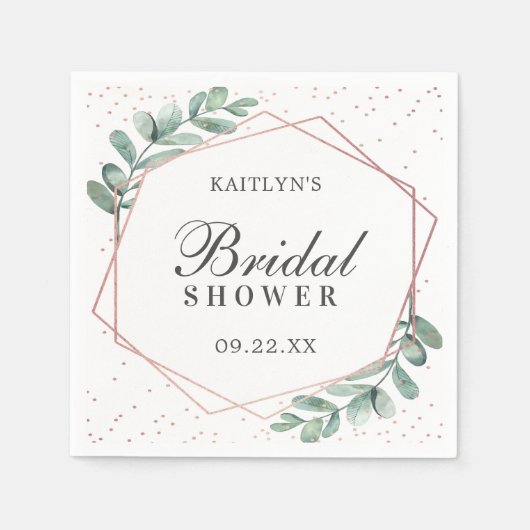 ユーカリプトゥス幾何学バラ金箔ブライダルシャワー スタンダードカクテルナプキン (正面)