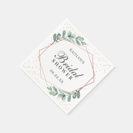 ユーカリプトゥス幾何学バラ金箔ブライダルシャワー スタンダードカクテルナプキン (角)