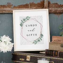 ユーカリプトゥス幾何学バラ金結婚箔のサイン ポスター