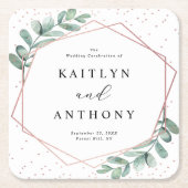 ユーカリプトゥス幾何学的バラゴールド結婚フォイル スクエアペーパーコースター (正面)