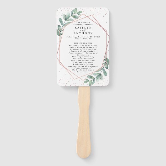 ユーカリプトゥス幾何学的バラゴールド結婚フォイル ハンドファン (正面)