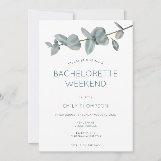 ユーカリプトゥス旅程バチェロレッテ週末 招待状 (正面)