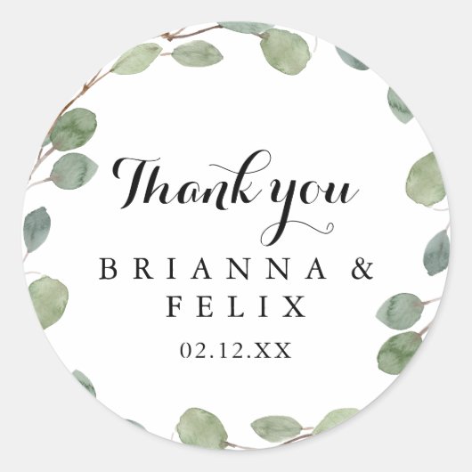 ユーカリプトゥス書道ありがとう結婚式の引き出物 ラウンドシール (正面)