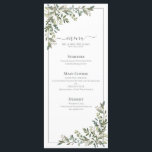 ユーカリプトゥス植物セージ結婚グリーン メニュー<br><div class="desc">このトレンディー4"x 9"のメニューデザインで完璧な披露宴設定を作成し、このユーカリ植物水エレガント色フローラデザインを搭載した。その裏庭と庭園の結婚式に最適。一致セットの一部。このデザインの他の製品や連絡デザインのバリエーションについては、https://www.zazzle.com/collections/eucalyptus_botanical_sage_green_script_wedding-119437527356989510 designerを参照して下さい。著作権エレガント招待状、すべての権利を留保。</div>