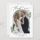 ユーカリプトゥス植物性アーチ結婚写真 サンキューカード (正面)