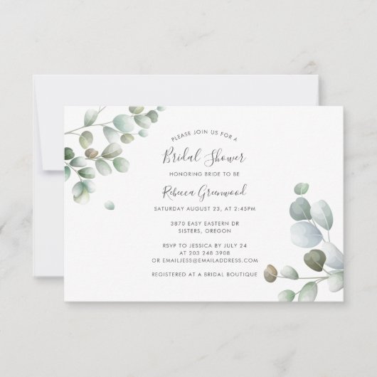 ユーカリプトゥス植物葉ブライダルシャワー ノートカード (正面)