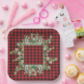 ユーカリプトゥス水色レッドブラックバッファロープレイド ペーパープレート (パーティー)