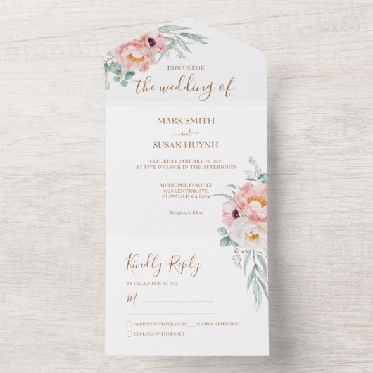 ユーカリプトゥス牡丹すべてワンウェディング招待 オールインワン招待状 (内側)