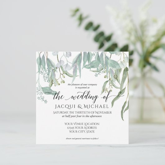 ユーカリプトゥス素朴グローブワイナリーリーフ結婚ズ 招待状 (スタンド正面)