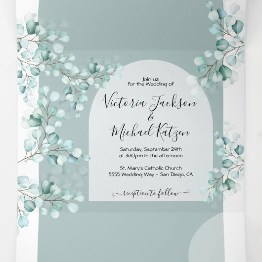 ユーカリプトゥス結婚アーチの三つ折り1つの招待状 三つ折り招待状 (内部中)