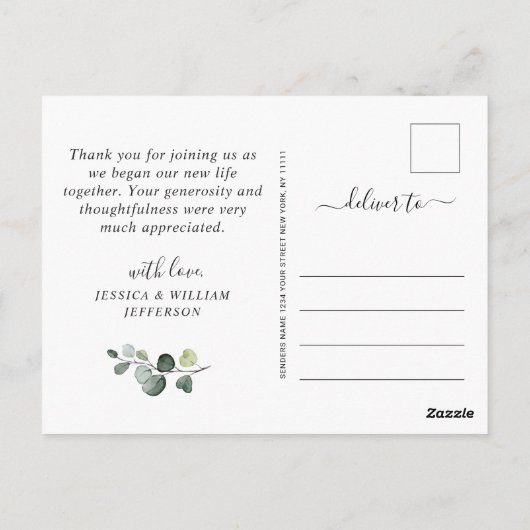 ユーカリプトゥス結婚ピンクローズの写真 ポストカード (裏面)