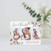 ユーカリプトゥス結婚ピンクローズの3写真ありがとう ポストカード (スタンド正面)