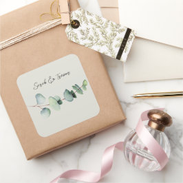 ユーカリプトゥス結婚ミニマルのカクテルナプキン スクエアシール