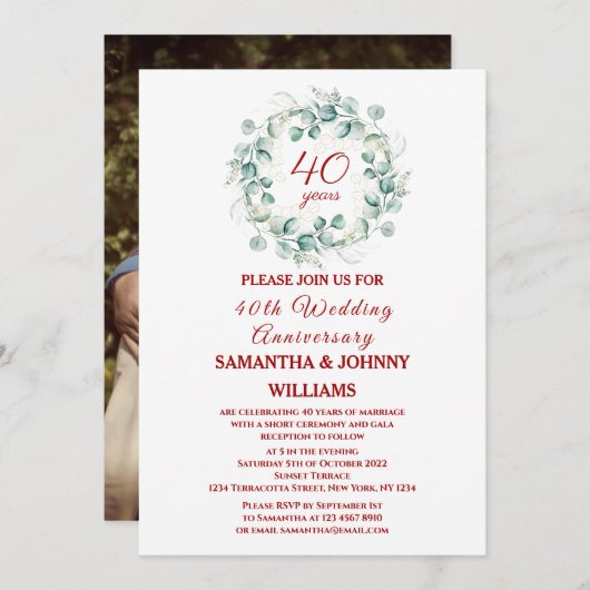 ユーカリプトゥス結婚ルビー40周年記念写真 招待状 (正面/裏面)